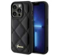 Guess GUHCP15XPSQSQSK dygsniuotas metalo logotipo telefonų dėklas iPhone 15 Pro Max juodas