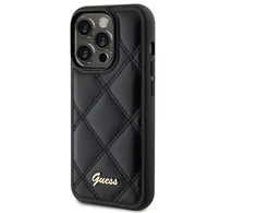 Guess GUHCP15XPSQSQSK dygsniuotas metalo logotipo telefonų dėklas iPhone 15 Pro Max juodas