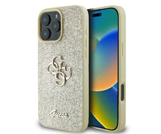 Guess Fixed Glitter Big 4G - dėklas skirtas Apple iPhone 16 Pro auksinis
