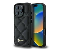 Guess Quilted Metal Logo Apple iPhone 16 Pro - dėklas telefonui juodos spalvos