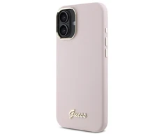 Guess GUHCP16MSMBSLP Apple iPhone 16 Plus 6.7" dėklas telefonui rožinės spalvos Silikoninis Script Metal Logo &amp; Frame