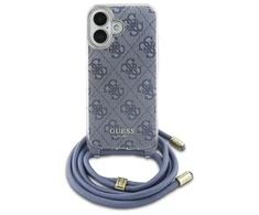 Guess GUHCP16SHC4SEB Apple iPhone 16 6.1" dėklas telefonui mėlynos spalvos Crossbody Cord 4G Print