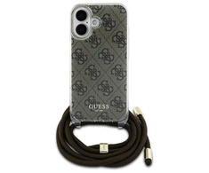 Guess GUHCP16SHC4SEW Apple iPhone 16 6.1" dėklas telefonui rudos spalvos/dėklas telefonui rudos spalvos Crossbody Cord 4G Print