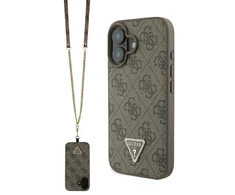 Apple iPhone 16 Guess Leather Metal Logo Strass Crossbody + Dirželis (GUHCP16SP4TDSCPW) dėklas telefonui rudos spalvos