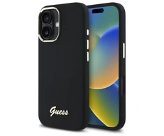 Dėklas Guess GUHCP16SSMBSLK Apple iPhone 16 6.1" juodos spalvos hardcase Silicone Script Metal Logo &amp; Frame