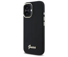 Dėklas Guess GUHCP16SSMBSLK Apple iPhone 16 6.1" juodos spalvos hardcase Silicone Script Metal Logo &amp; Frame