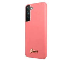Samsung Galaxy S22 Plus Guess silikoninis dėklas Script Metal Logo (GUHCS22MLSLMGFU) rožinės spalvos