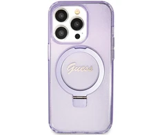Apple iPhone 11 / XR Guess dėklas Ring Stand Script Glitter MagSafe (GUHMN61HRSGSU) violetinės spalvos