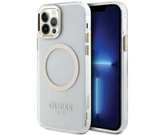 Apple iPhone 12 / 12 Pro Guess Dėklas Metal Outline Magsafe (GUHMP12MHTRMD) aukso spalvos