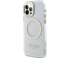 Apple iPhone 12 / 12 Pro Guess Dėklas Metal Outline Magsafe (GUHMP12MHTRMD) aukso spalvos