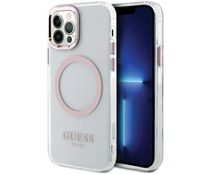 Apple iPhone 12 / 12 Pro Guess Dėklas Metal Outline Magsafe (GUHMP12MHTRMP) rožinės spalvos