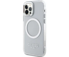 Apple iPhone 12 / 12 Pro Guess Dėklas Metal Outline Magsafe (GUHMP12MHTRMS) sidabrinės spalvos