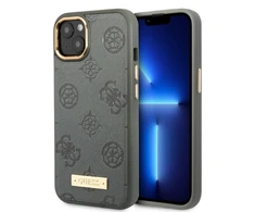 Apple iPhone 13 Guess dėklas Peony Logo Plate MagSafe (GUHMP13MSAPSTG) pilkos spalvos