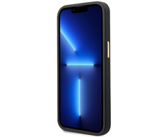 Guess telefono dėklas iPhone 14 Pro 6,1 GUHMP14LSAPSTK juodas hard telefono dėklas Peony Logo Plate MagSafe