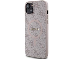 Guess GUHMP14SG4GFRP iPhone 14 / 15 / 13 6.1" rožinė/rožinė kietas dėklas 4G kolekcijai odinis metalinis MagSafe logotipas | GUESS