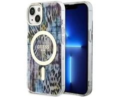 Apple iPhone 14 Guess dėklas Leopard MagSafe (GUHMP14SHLEOPWB) mėlynos spalvos
