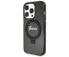 Dėklas GUESS GUHMP14XHRSGSK IPHONE 14 PRO MAX 6.7 "Juodas/Juodas HARDCASE RING STAND SCRIPT GLITTER MAGSAFE