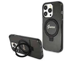 Dėklas GUESS GUHMP14XHRSGSK IPHONE 14 PRO MAX 6.7 "Juodas/Juodas HARDCASE RING STAND SCRIPT GLITTER MAGSAFE