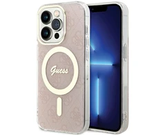 Apple iPhone 15 Pro Guess dėklas IML 4G MagSafe (GUHMP15LH4STP) rožinės spalvos