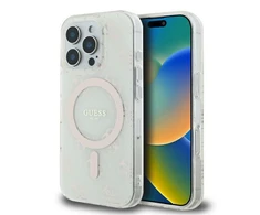 Apple iPhone 16 Pro Guess IML 4G Background MagSafe (GUHMP16LH4DTEH) dėklas telefonui baltos spalvos