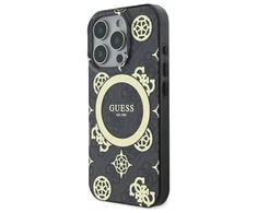 Guess GUHMP16LH4PYEEK Apple iPhone 16 Pro 6.3" dėklas telefonui juodos spalvos IML Peony On 4G Background MagSafe