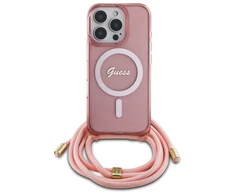 Guess GUHMP16LHCTSGNSP Apple iPhone 16 Pro 6.3" dėklas telefonui rožinės spalvos Crossbody Cord Script MagSafe