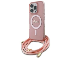 Guess GUHMP16LHCTSGNSP Apple iPhone 16 Pro 6.3" dėklas telefonui rožinės spalvos Crossbody Cord Script MagSafe