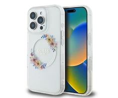 Guess IML Flowers Wreath MagSafe Apple iPhone 16 Pro - dėklas telefonui skaidrus