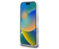 Guess GUHMP16LRGRGES Apple iPhone 16 Pro 6.3" sidabro spalvos kietas dėklas su blizgučiais ir resininiu efektu, MagSafe