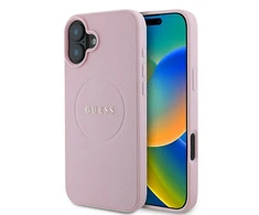 Guess Grained Gold Ring MagSafe Apple iPhone 16 Plus - dėklas telefonui rožinės spalvos