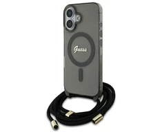 Guess GUHMP16SHCTSGNSK Apple iPhone 16 6.1" dėklas telefonui juodos spalvos Crossbody Cord Script MagSafe