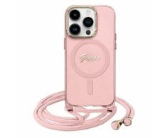 Guess GUHMP16SHCTSGNSP Apple iPhone 16 6.1" dėklas telefonui rožinės spalvos Crossbody Cord Script MagSafe