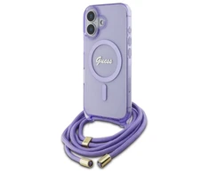 Guess GUHMP16SHCTSGNSU Apple iPhone 16 6.1" dėklas telefonui violetinės spalvos Crossbody Cord Script MagSafe