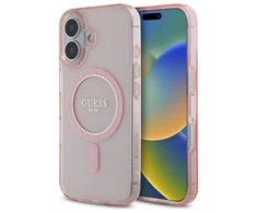 Apple iPhone 16 Guess IML Glitter Circle MagSafe (GUHMP16SHFGEREP) dėklas telefonui rožinės spalvos