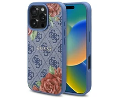 Guess GUHMP16SP4ROPEMCB Apple iPhone 16 6.1" dėklas telefonui mėlynos spalvos 4G Flowers Print MagSafe