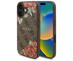 Guess GUHMP16SP4ROPEMCW Apple iPhone 16 6.1" dėklas telefonui rudos spalvos 4G Flowers Print MagSafe