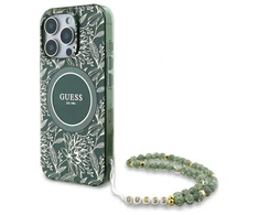 Guess GUHMP16XHCPOFPA Apple iPhone 16 Pro Max 6.9" dėklas telefonui žalios spalvos hardcase IML Flowers Allover Electro With Pearl Strap MagSafe