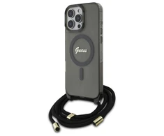 Guess GUHMP16XHCTSGNSK Apple iPhone 16 Pro Max 6.9" dėklas telefonui juodos spalvos Crossbody Cord Script MagSafe