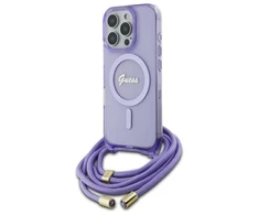 Guess GUHMP16XHCTSGNSU Apple iPhone 16 Pro Max 6.9" dėklas telefonui violetinės spalvos Crossbody Cord Script MagSafe