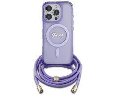 Guess GUHMP16XHCTSGNSU Apple iPhone 16 Pro Max 6.9" dėklas telefonui violetinės spalvos Crossbody Cord Script MagSafe