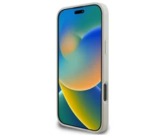 Dėklas Apple iPhone 16 Pro Max Guess kieto dėklo grūdėtas žiedas MagSafe smėlio spalvos