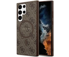 „Guess 4G Collection“ odinis metalinis „MagSafe“ logotipas – „Samsung Galaxy S24 Ultra“ rudas dėklas