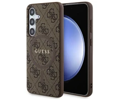Samsung Galaxy S24 Guess Dėklas 4G Collection odinis Metal Logo MagSafe (GUHMS24SG4GFRW) rudos spalvos