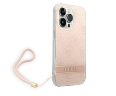 Guess GUOHCP14LH4STP Apple iPhone 14 Pro 6,1" dėklas telefonui rožinės spalvos hardcase 4G Print Strap