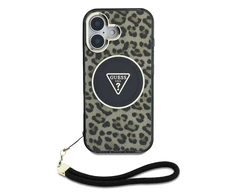 Guess HC IML Leopard Triangle Cord Strap Apple iPhone 16 MagSafe dėklas telefonui