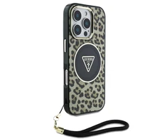Guess HC IML Leopard Triangle Cord Strap Apple iPhone 16 Pro MagSafe dėklas telefonui