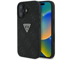 Guess Hot Stamp 4G Pattern Triangle Metal Logo Apple iPhone 16 dėklas telefonui juodos spalvos