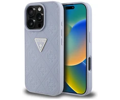Guess Hot Stamp 4G Pattern Triangle Metal Logo Apple iPhone 16 Pro dėklas telefonui violetinės spalvos
