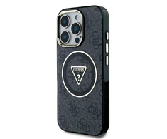 Guess IML Metal Glitter 4G Circle Triangle MagSafe – dėklas skirtas Apple iPhone 16 Pro Max juodas