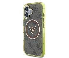 Guess IML 4G Glitter and Triangle Logo MagSafe Apple iPhone 16 dėklas telefonui rudos spalvos